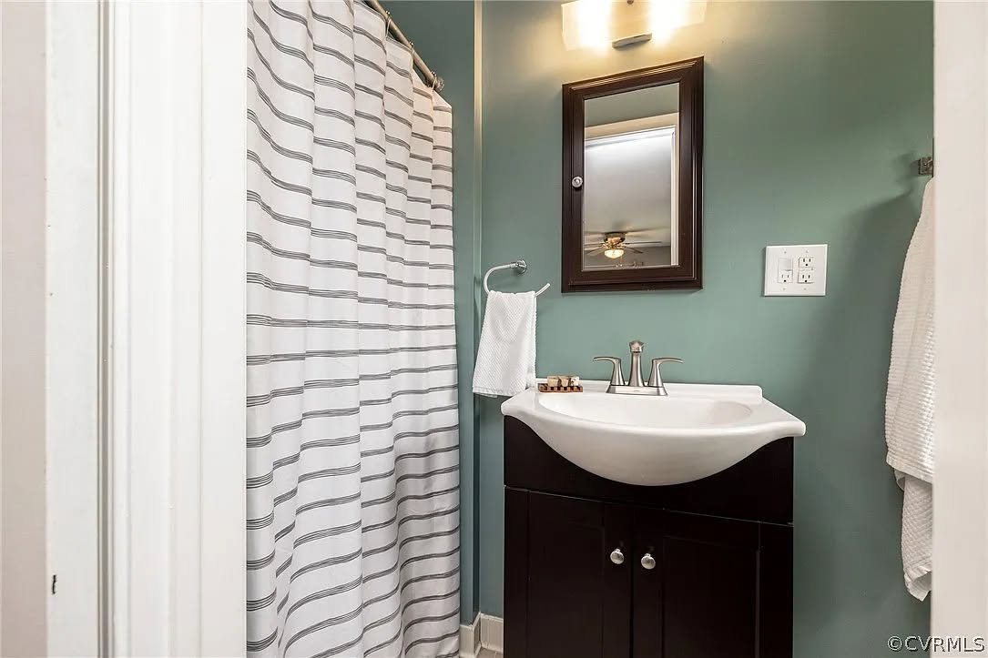 Finished bathroom vanity and sink
